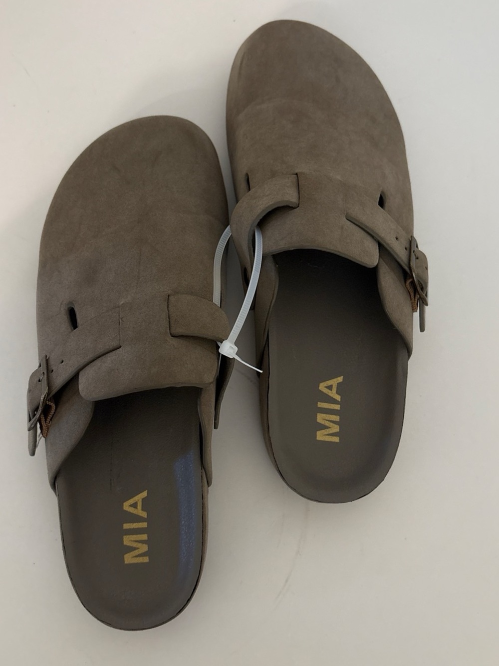 MIA Taupe Buckled Suede Slide